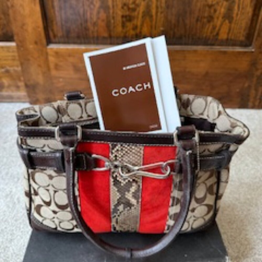 Coach | Hampton Tote, Python, Brown Suede, Orange… - image 2